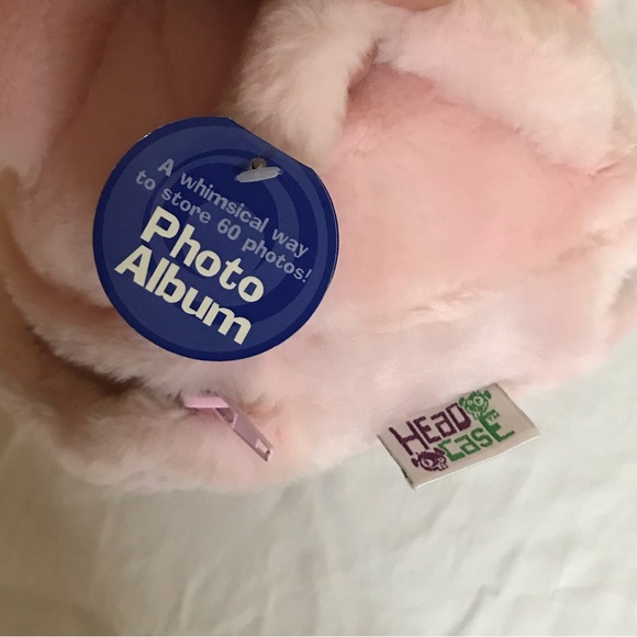 Vintage Plush Furry Pink Pig Head Case Zip Carry Handle Photo Album - Picture 3 of 8